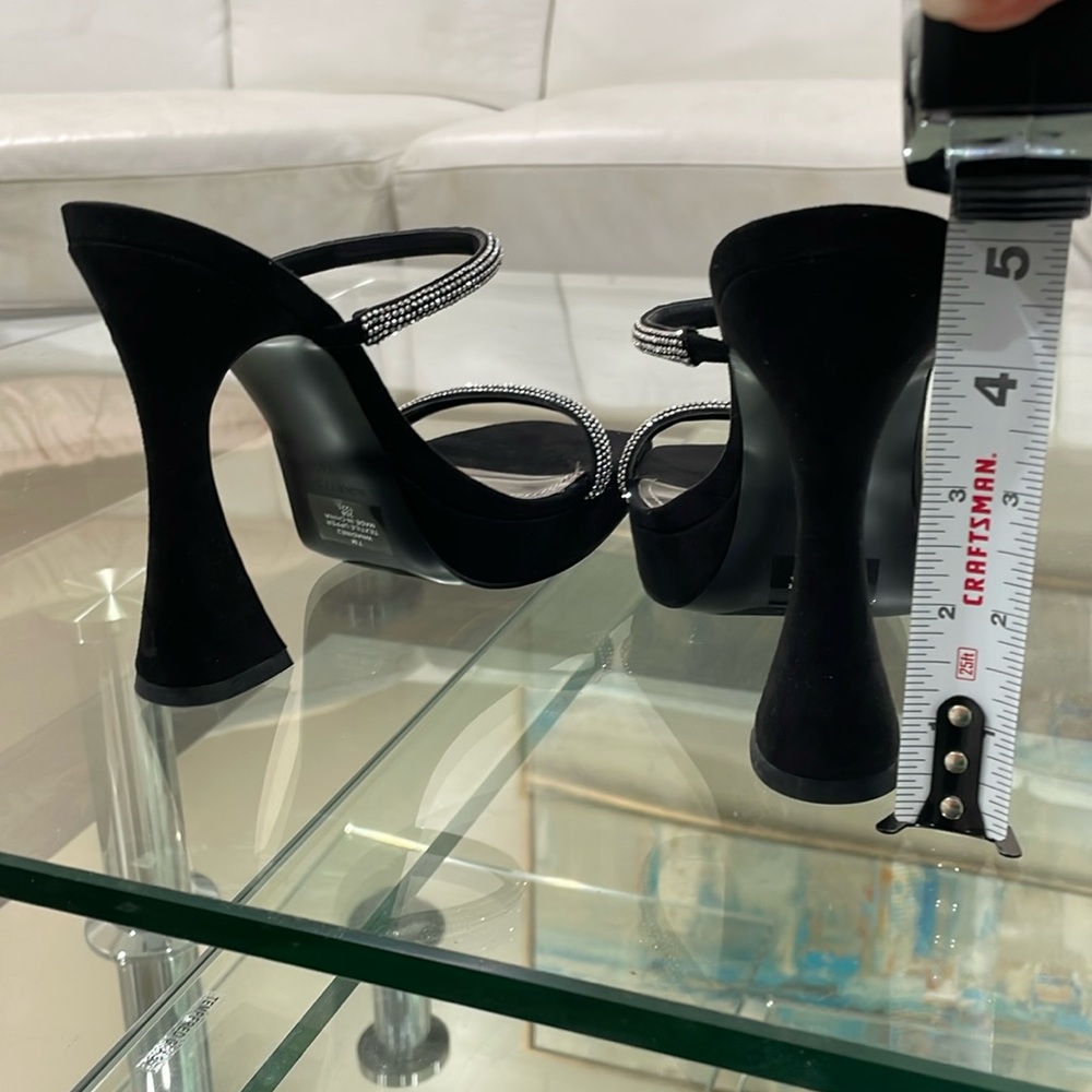 NIB NINE WEST rhinestone strap black platform open toe sandals cocktail heel 7 - Picture 4 of 14